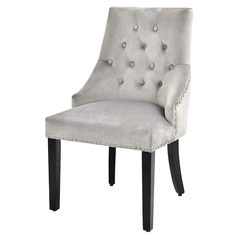 Button-Tufted Upholstered Dining Chair with Rubber Wood Legs and Nailed Trim
