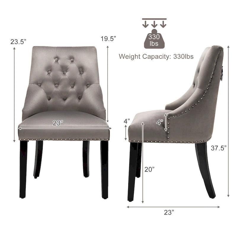 Button-Tufted Upholstered Dining Chair with Rubber Wood Legs and Nailed Trim