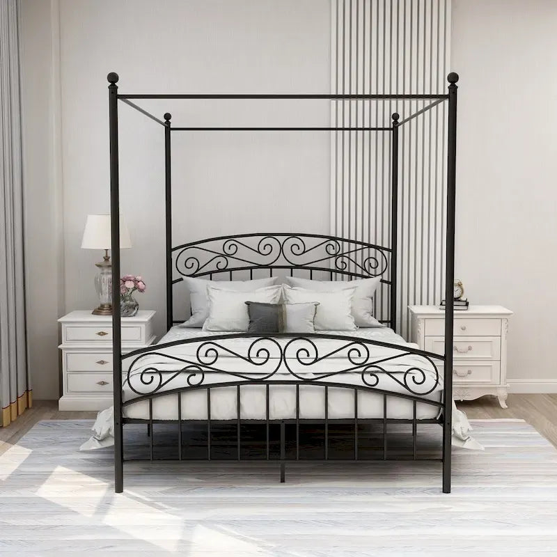 Metal Canopy Bed Frame with European Style Easy Assembly