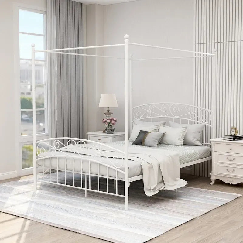 Metal Canopy Bed Frame with European Style Easy Assembly