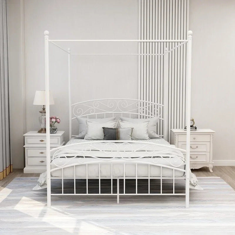 Metal Canopy Bed Frame with European Style Easy Assembly