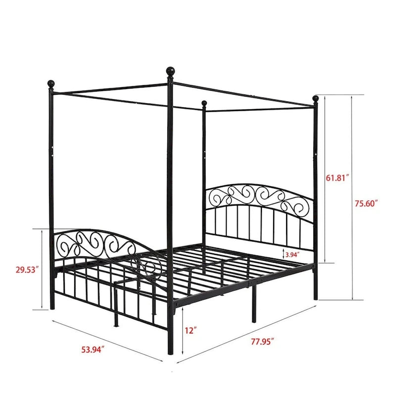 Metal Canopy Bed Frame with European Style Easy Assembly
