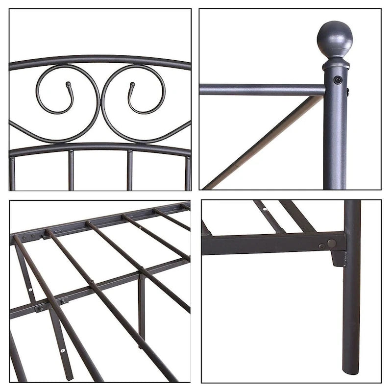 Metal Canopy Bed Frame with European Style Easy Assembly