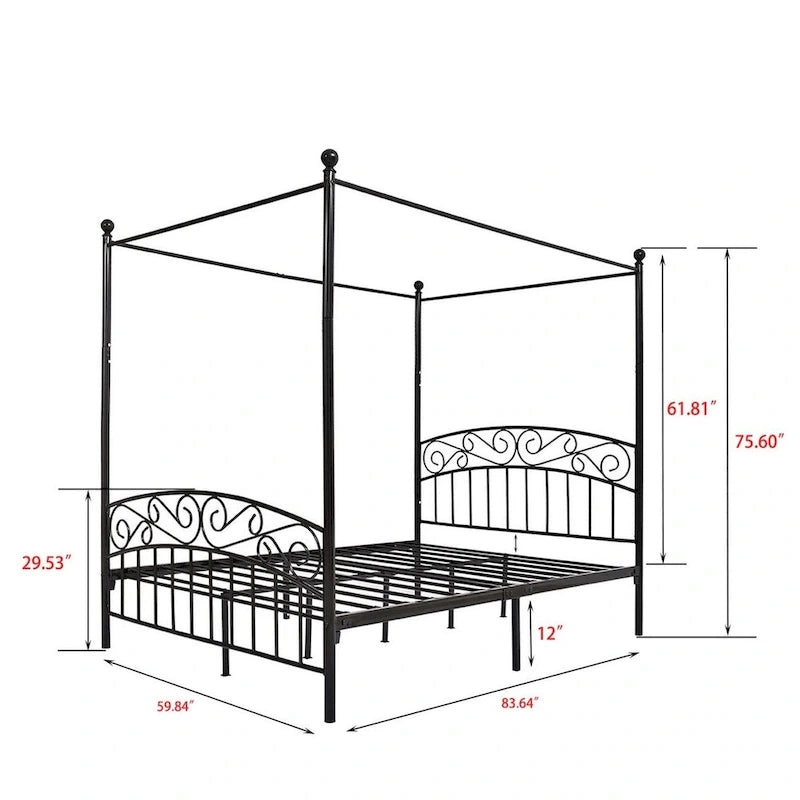 Metal Canopy Bed Frame with European Style Easy Assembly