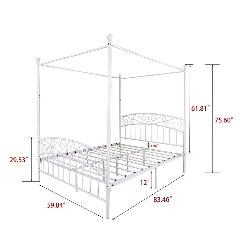 Metal Canopy Bed Frame with European Style Easy Assembly