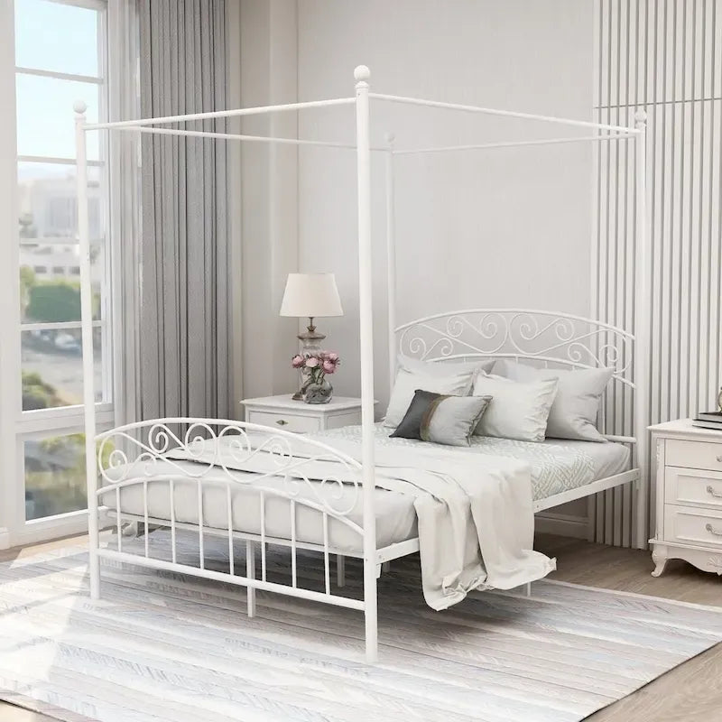 Metal Canopy Bed Frame with European Style Easy Assembly
