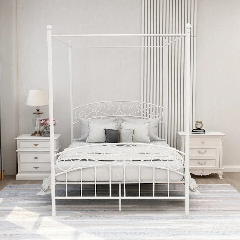 Metal Canopy Bed Frame with European Style Easy Assembly