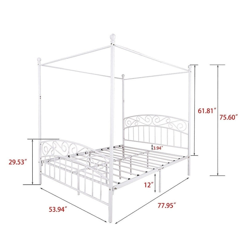 Metal Canopy Bed Frame with European Style Easy Assembly