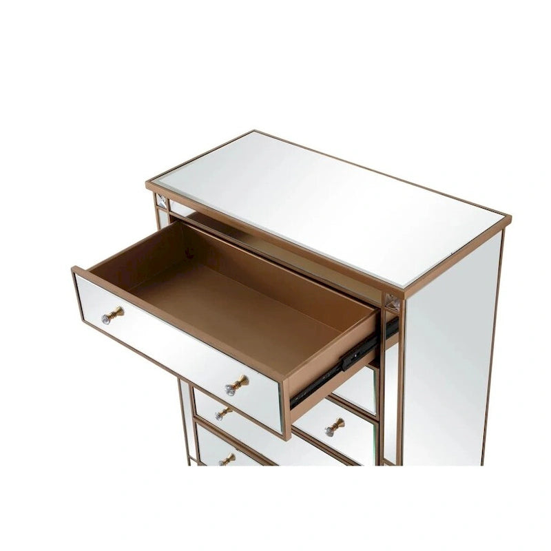 5-Drawer Mirrored Dresser Chest with Crystal Knobs Antique Glam Style