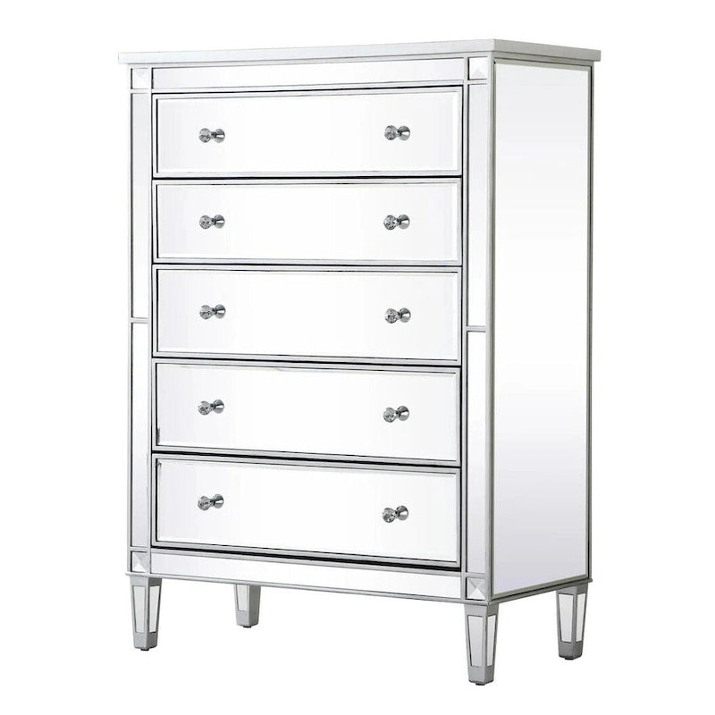 5-Drawer Mirrored Dresser Chest with Crystal Knobs Antique Glam Style