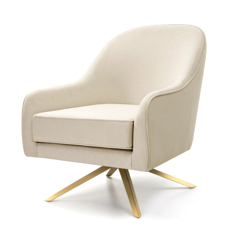 Fauteuil d'appoint pivotant avec rotation à 360°, accoudoirs roulés, coussin épais et base croisée