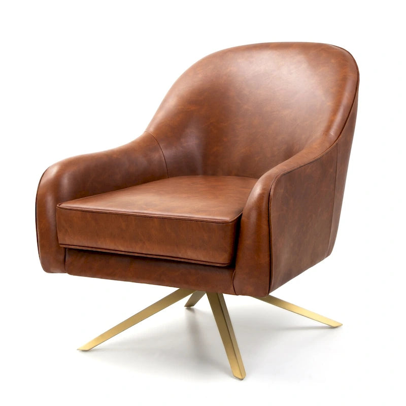Fauteuil d'appoint pivotant avec rotation à 360°, accoudoirs roulés, coussin épais et base croisée