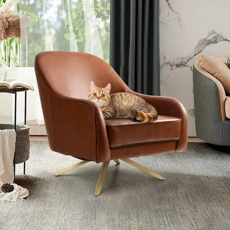 Swivel Club Chair PU Leather Leisure Armchair Upholstered Accent Chair
