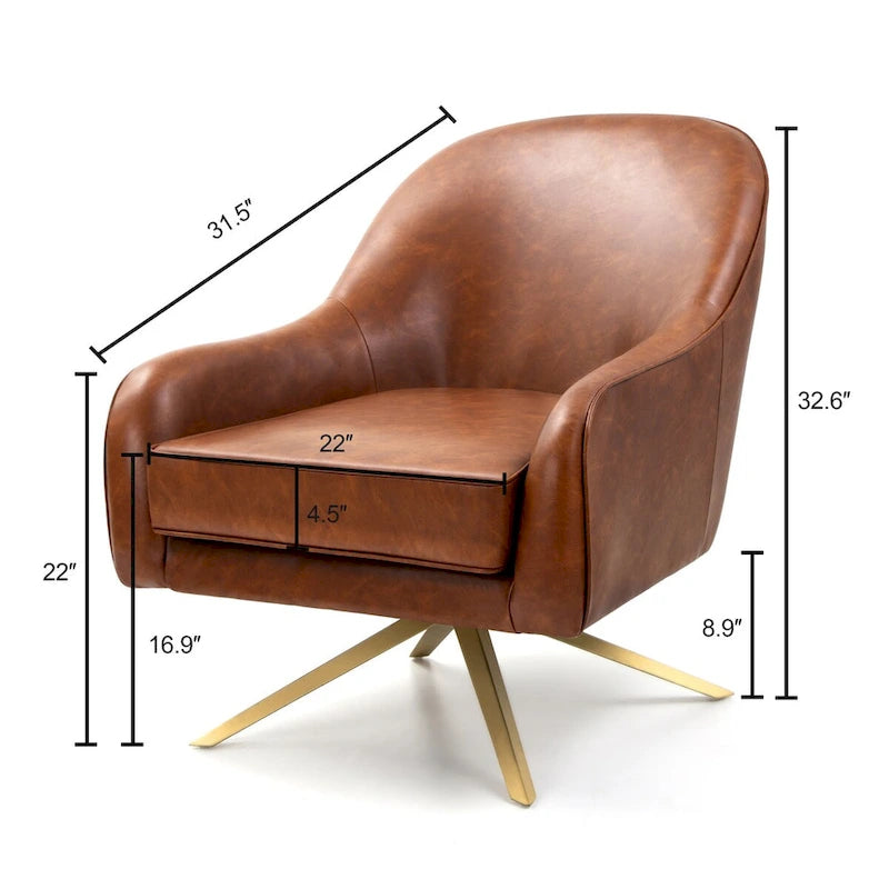 Swivel Accent Chair with 360° Rotation Rolled Arms Thick Cushion Cross Base