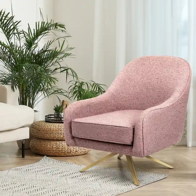 Swivel Accent Chair with 360° Rotation Rolled Arms Thick Cushion Cross Base