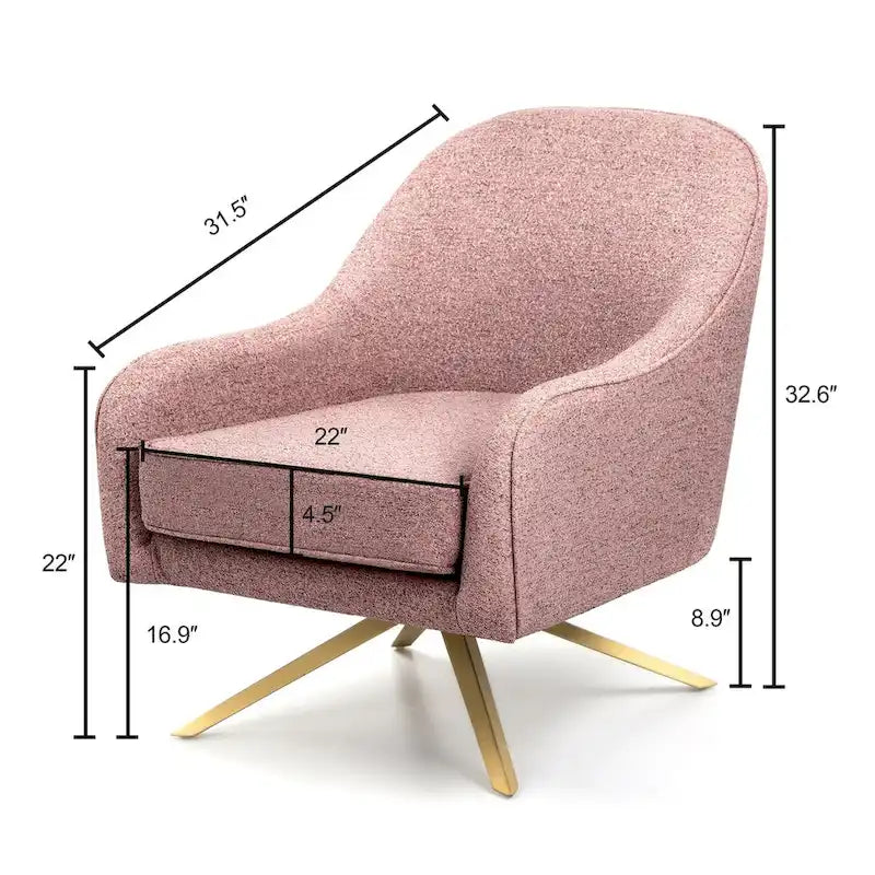 Swivel Accent Chair with 360° Rotation Rolled Arms Thick Cushion Cross Base