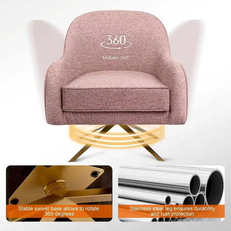 Swivel Accent Chair with 360° Rotation Rolled Arms Thick Cushion Cross Base