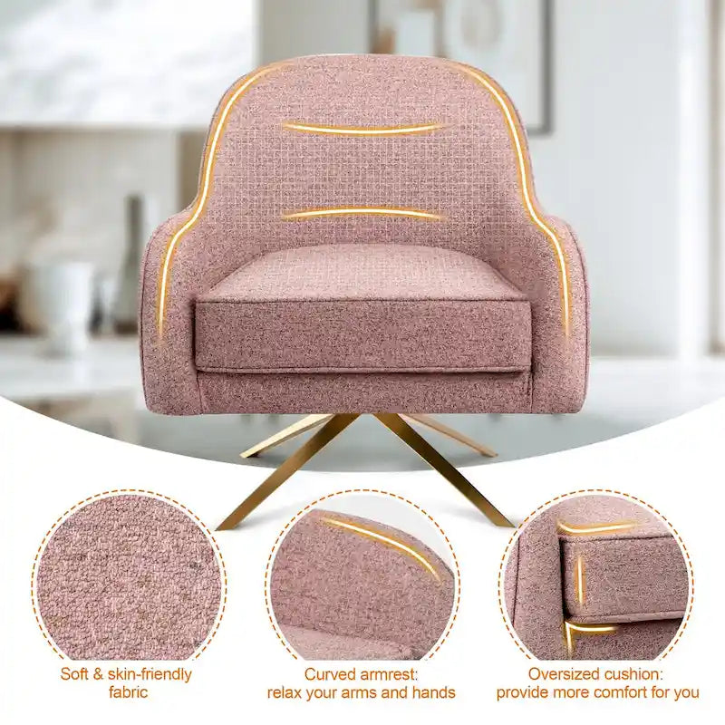 Swivel Accent Chair with 360° Rotation Rolled Arms Thick Cushion Cross Base