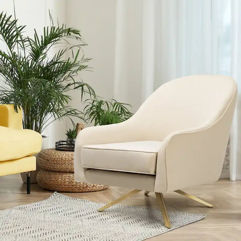 Swivel Accent Chair with 360° Rotation Rolled Arms Thick Cushion Cross Base