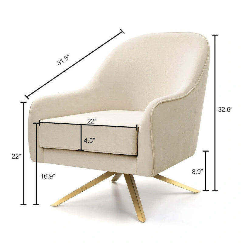 Swivel Accent Chair with 360° Rotation Rolled Arms Thick Cushion Cross Base
