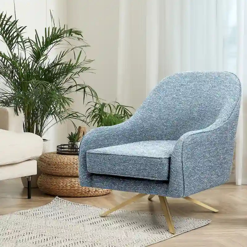 Swivel Accent Chair with 360° Rotation Rolled Arms Thick Cushion Cross Base