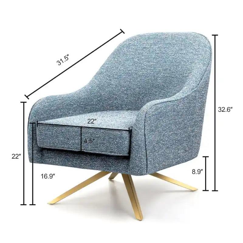 Swivel Accent Chair with 360° Rotation Rolled Arms Thick Cushion Cross Base