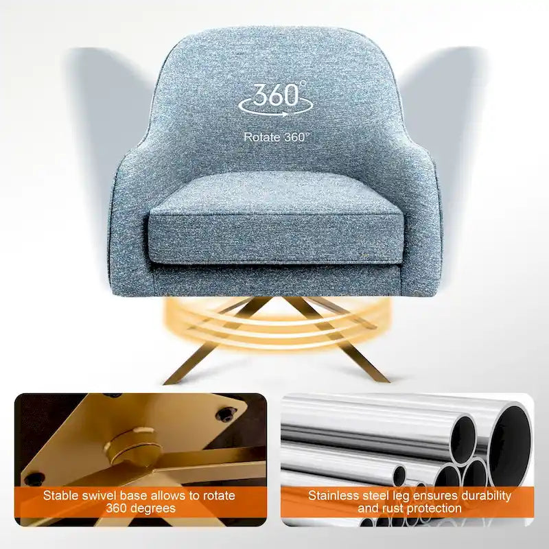 Swivel Accent Chair with 360° Rotation Rolled Arms Thick Cushion Cross Base