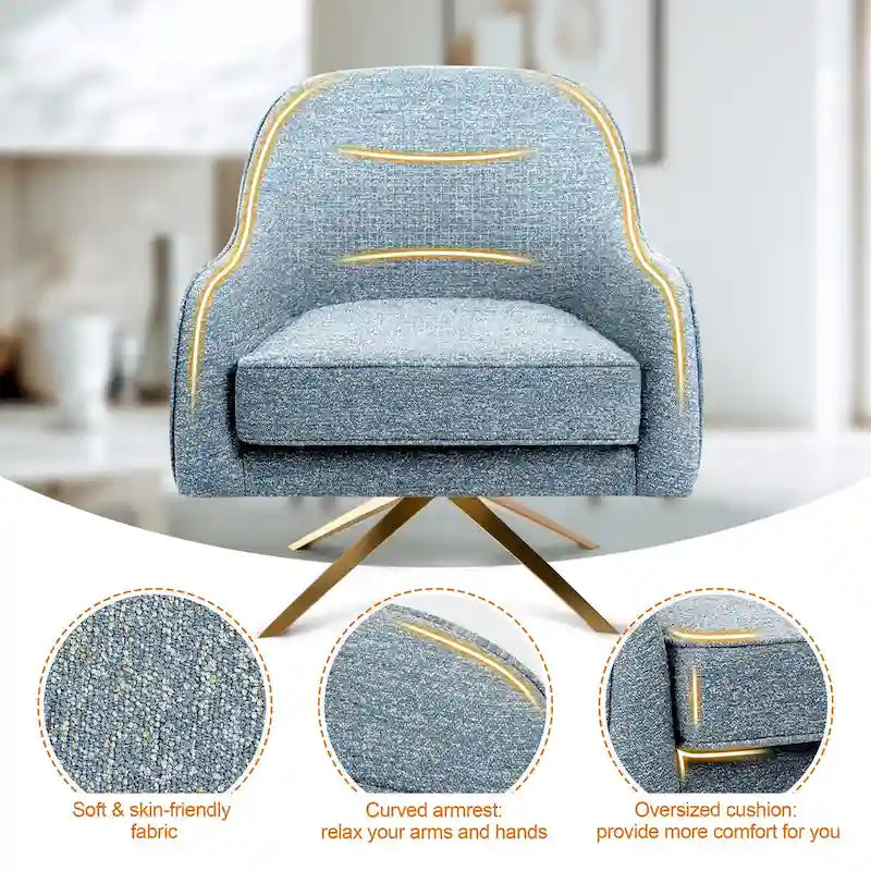 Swivel Accent Chair with 360° Rotation Rolled Arms Thick Cushion Cross Base