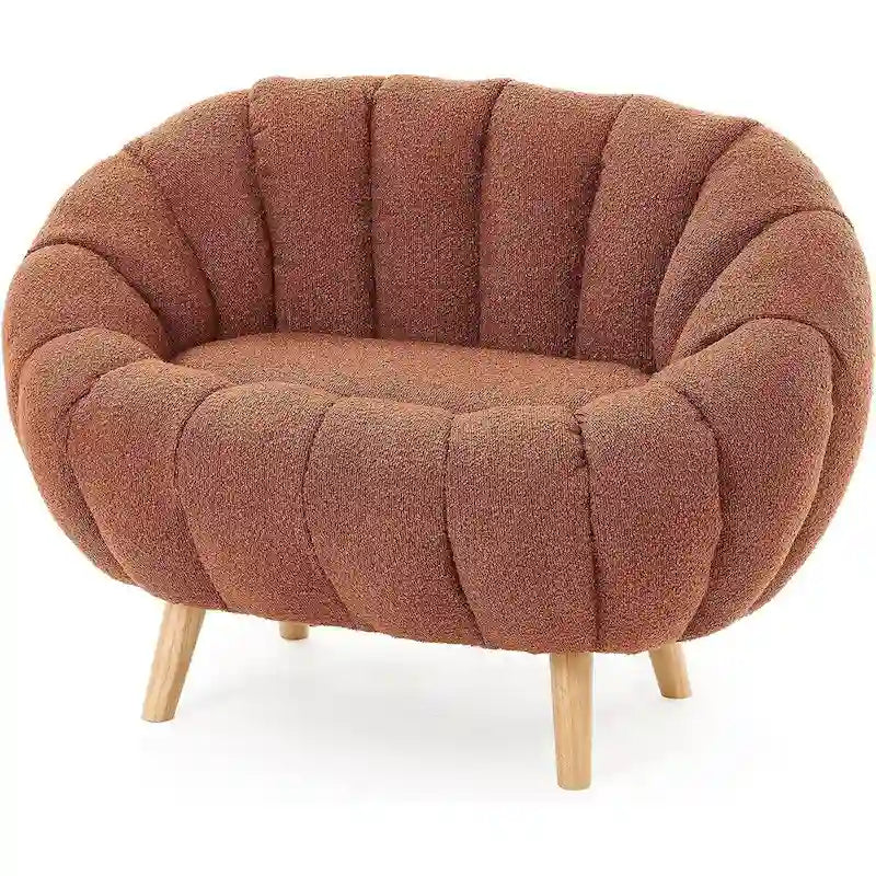 Pumpkin Boucle Mini Sofa Compact Loveseat for Small Spaces Modern Style