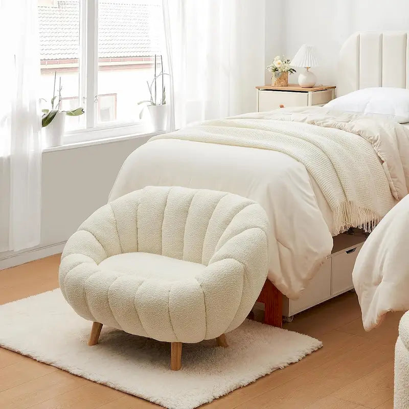 Pumpkin Boucle Mini Sofa Compact Loveseat for Small Spaces Modern Style