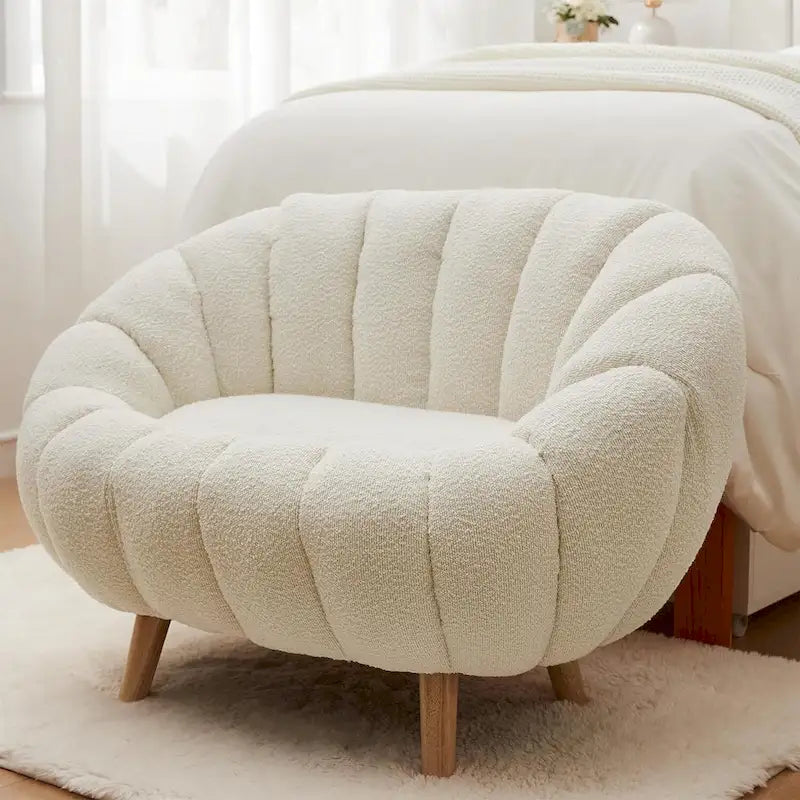 Pumpkin Boucle Mini Sofa Compact Loveseat for Small Spaces Modern Style