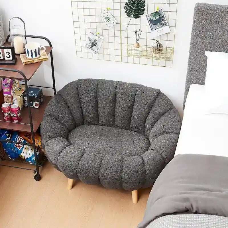 Pumpkin Boucle Mini Sofa Compact Loveseat for Small Spaces Modern Style