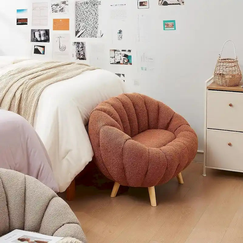 Pumpkin Boucle Mini Sofa Compact Loveseat for Small Spaces Modern Style