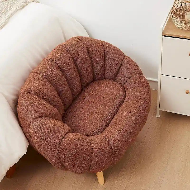 Pumpkin Boucle Mini Sofa Compact Loveseat for Small Spaces Modern Style