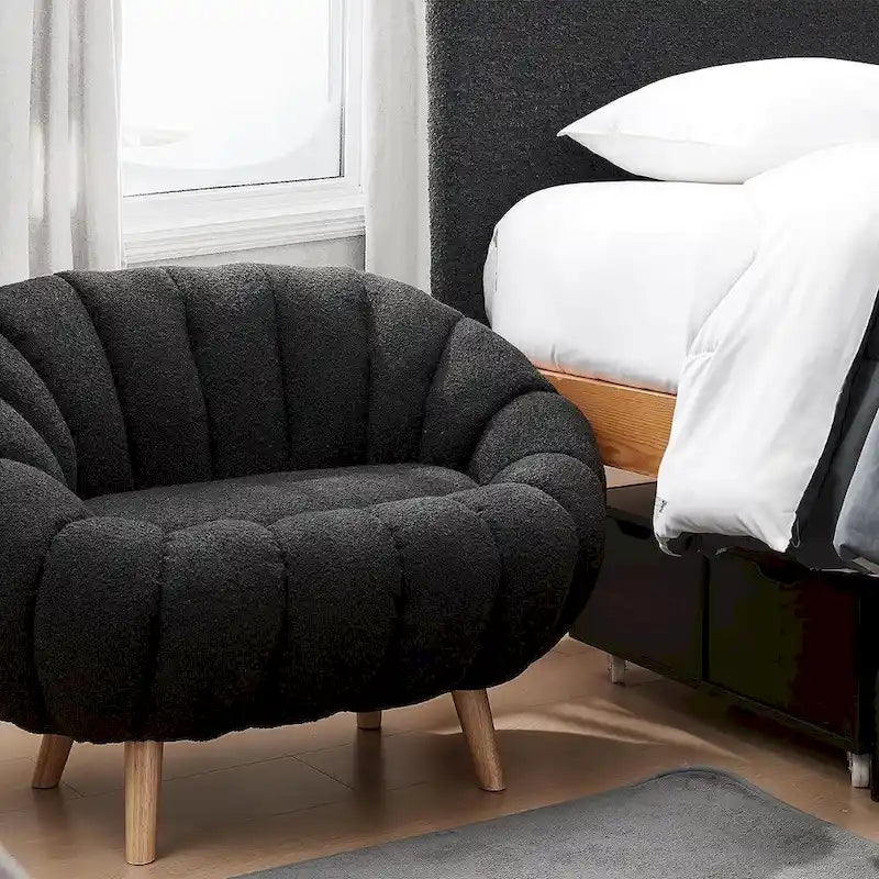 Pumpkin Boucle Mini Sofa Compact Loveseat for Small Spaces Modern Style