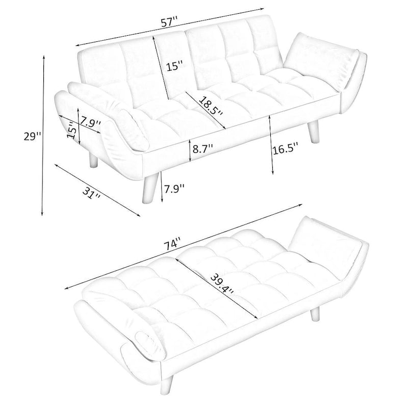 57 Futon Sofa Bed, Convertible Folding Futon Couch Recliner Lounge For Living Room
