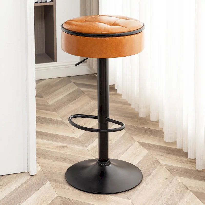 Ensemble de 2 tabourets de bar ronds avec rangement, tabouret de comptoir pivotant réglable en hauteur en similicuir