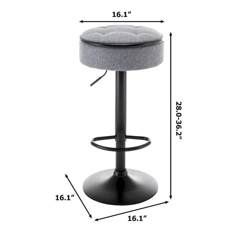 Round Storage Bar Stool Set of 2, Faux Leather Height Adjustable Swivel Counter Stool