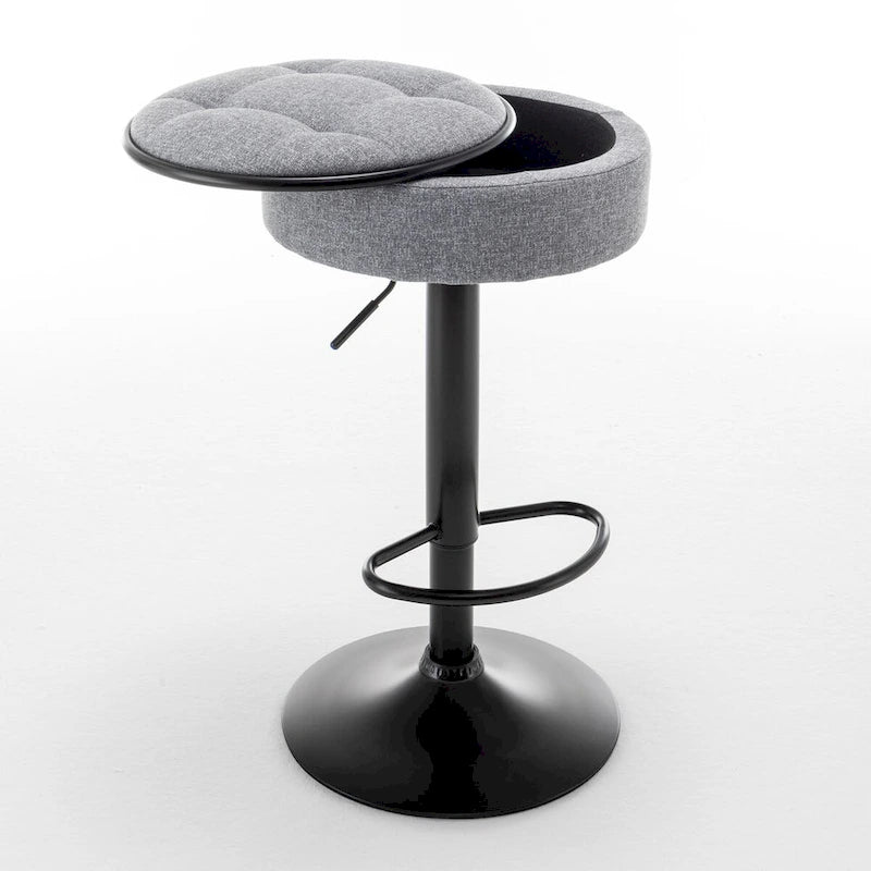 Round Storage Bar Stool Set of 2, Faux Leather Height Adjustable Swivel Counter Stool