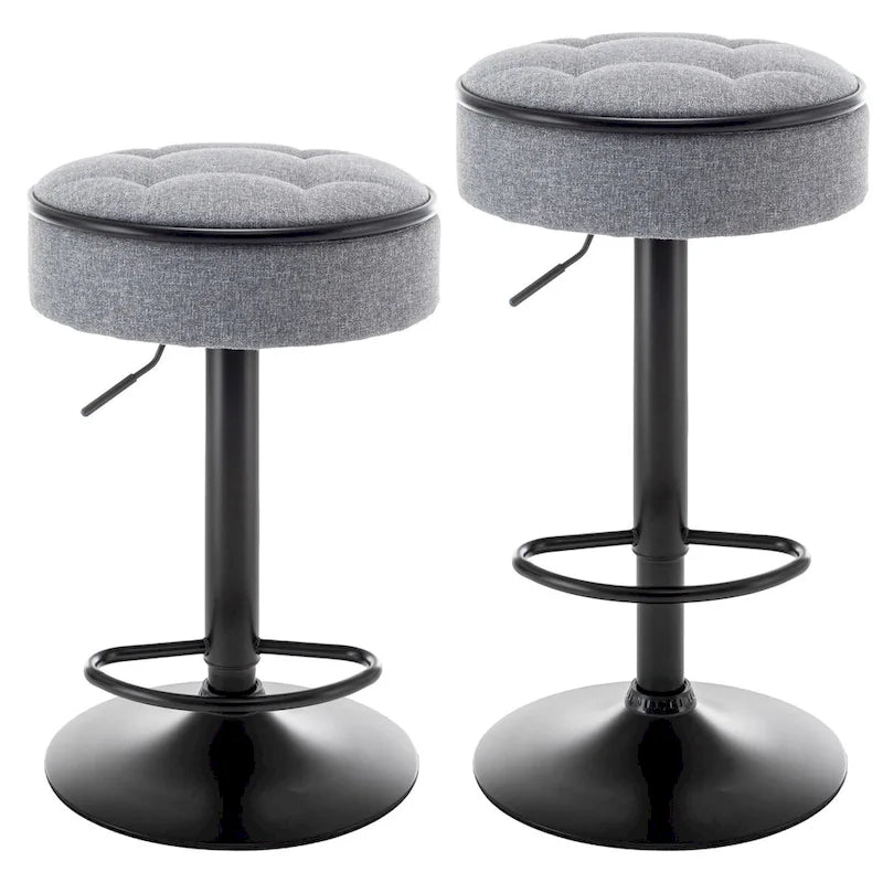 Round Storage Bar Stool Set of 2, Faux Leather Height Adjustable Swivel Counter Stool