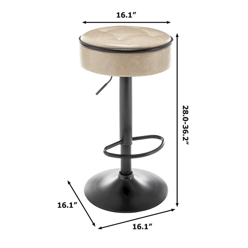 Round Storage Bar Stool Set of 2, Faux Leather Height Adjustable Swivel Counter Stool