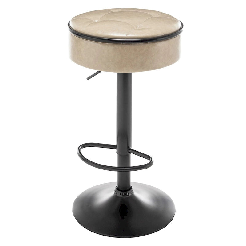 Round Storage Bar Stool Set of 2, Faux Leather Height Adjustable Swivel Counter Stool