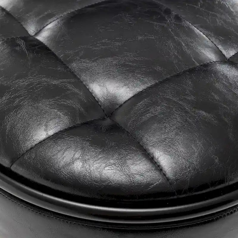 Round Storage Bar Stool Set of 2, Faux Leather Height Adjustable Swivel Counter Stool