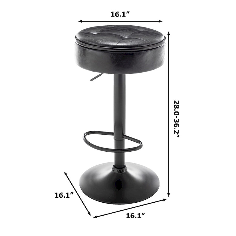 Round Storage Bar Stool Set of 2, Faux Leather Height Adjustable Swivel Counter Stool