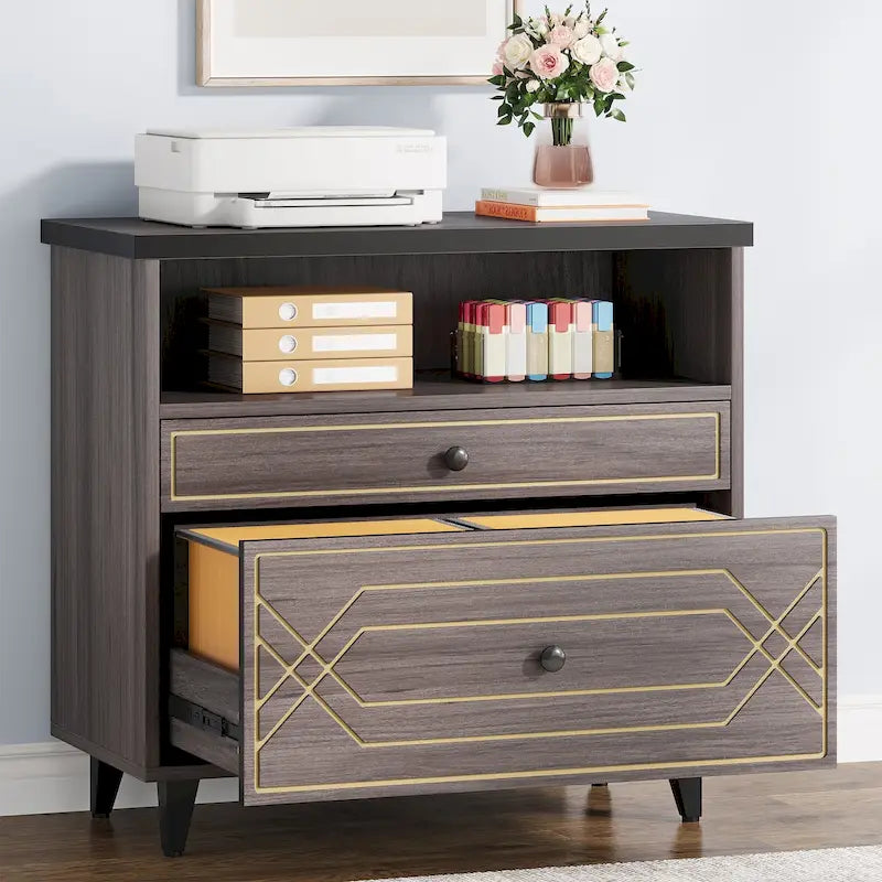 Office File Cabinet with Shelf, 2 Drawer Lateral Filing Cabinet for Letter Size