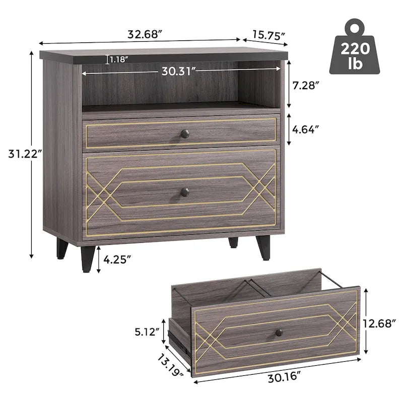 Office File Cabinet with Shelf, 2 Drawer Lateral Filing Cabinet for Letter Size