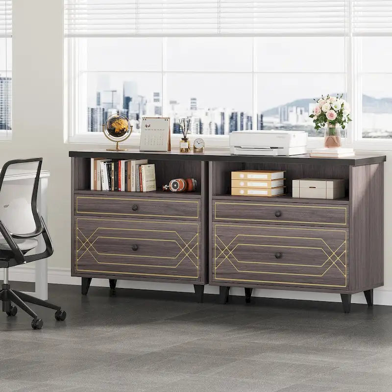 Office File Cabinet with Shelf, 2 Drawer Lateral Filing Cabinet for Letter Size