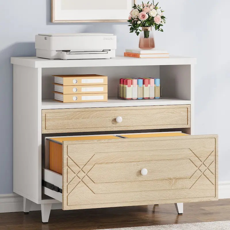 Office File Cabinet with Shelf, 2 Drawer Lateral Filing Cabinet for Letter Size
