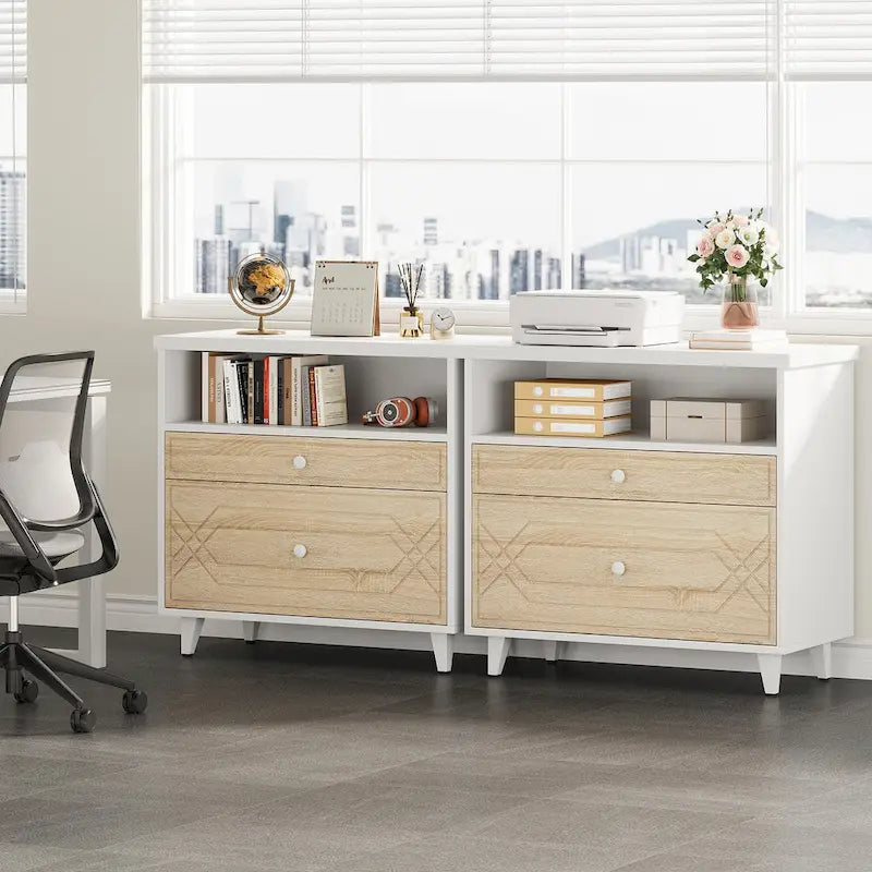 Office File Cabinet with Shelf, 2 Drawer Lateral Filing Cabinet for Letter Size