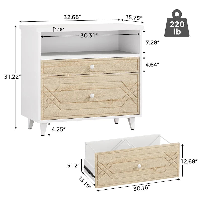 Office File Cabinet with Shelf, 2 Drawer Lateral Filing Cabinet for Letter Size